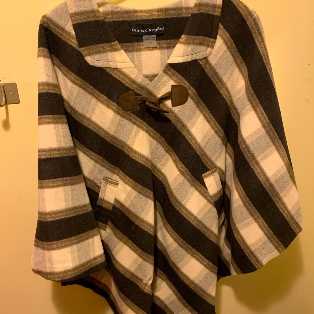 Brown tan plaid poncho